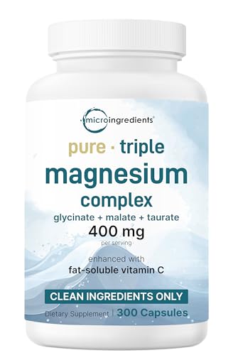 Micro Ingredients Pure Magnesium Complex 300ct (Chelated Glycinate/Malate/Taurate, 400mg)