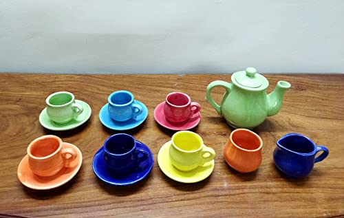 KARARI® Ceramic Kids Toys Kids Tea Set/Tea Cups Set with Suacers for Children DIY Kitchen Ceramic Tea Set for Kids Tea Set Tea Party Teapot Play Set Girls Kitchen Toy (for Kids ONLY) Red Colour
