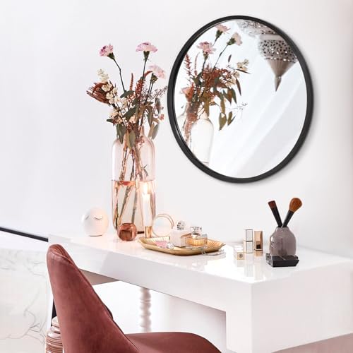 Image of AOAOPQ Black Round Mirror for Wall Small Round for Bathroom Entryway Living Room Hallway Matte Frame Mirrors Anti Rust Hangs Tempered Glass for Bedroom Entry Dining Room