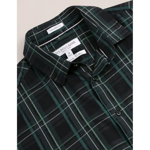 Image of U.S. Polo ASSN. Checked Tailored Fit Shirt for Men - 100% Cotton, Breathable & Comfortable, Full Sleeves Casual Shirt for Men