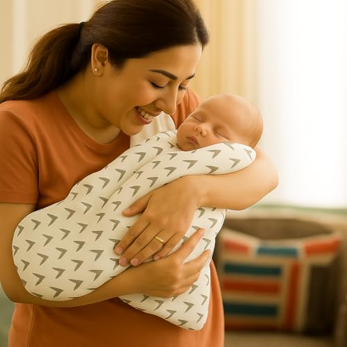 Image of Organic Cotton Muslin Pack of 2 Baby Bath Towel Cotton Cloth Premium Baby Washable, Reusable, Absorbent, Extra Soft 120 X 120 Cm Grey Wing & Half Zig Zag (Minor Manufacturing Irregularity)