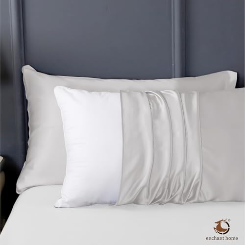 Image of 300 TC Art Silk Satin Pillow Cover Set | Durable Satin Pillow Cover with Envelope Closure | Luxury Satin Pillow Covers | Cozy Satin Pillow Covers (2, Pearl White)