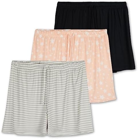 3 Pack: Women’s Soft Pajama Shorts Modal Lightweight Lounge Bottom Elastic Waistband Drawstring Lightweight PJ Stretch Sleep Casual Summer Yoga Workout Drawstring Fitness Dolphin Comfy- Set 1, 2XL