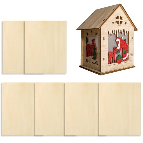 Contrachapado de 3 mm – Madera en bruto para manualidades y bricolaje – Corte grabado quemadura teñido pintura CNC 6 piezas Artesanía Modelos arquitectónicos Miniaturas Casas creativas Proyectos