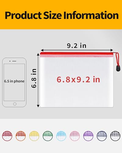 Image of SUNEE Plastic Mesh Zipper Pouch 6.8x9.2 in (9 Colors, 18 Packs),Extra Large Water-Resistant Zip Bag for School Office Supplies, Puzzles & Games Organizing Storage