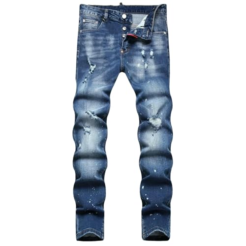 Men’s Gradient Wash Skinny Jeans Ripped Stretch Denim Pants Button Fly Men Trousers3