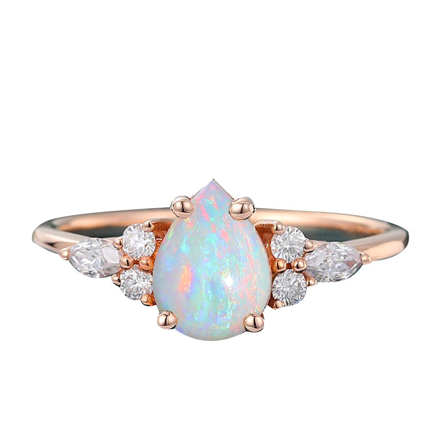 Pear Opal Engagement Ring Rose Gold Plated Moissanite Wedding Rings for Women Promise Ring Opal Ring for Women Womens Gift for Her