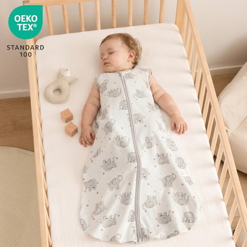 Image of david's kids 3 Pack 100% Organic Cotton Baby Sleep Sack 6-12 Months, Ultra Soft Baby Wearable Blankets with 2-Way Zipper, Comfy Sleep Sack for Newborn Boys Girls Neutral, Medium Size, Elephant