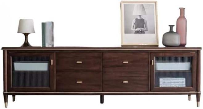 Living Room TV Stand Modern Light Luxury Living Room Solid Wood TV Cabinet New Chinese Style Glass Simple Log Small Apartment Storage TV Cabinet TV Stand with Storage