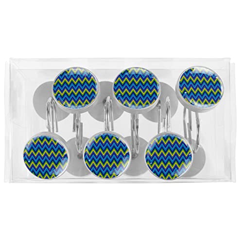 Crochets de rideau de douche lot de 12 anneaux en acier inoxydable bleu jaune violet motif zigzag