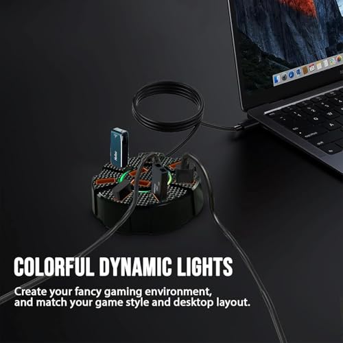 Image of 10 Port USB 2.0 HUB with Power /Data Port, 5gbps Hi-Speed Data Transfer, Plug and Play, USB Charging Docking Station Gaming Hub for Laptop, Computer (Round)