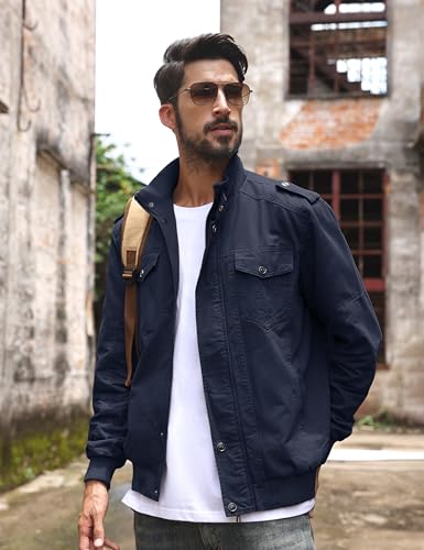 Image of TACVASEN Men's Lightweight Military Cotton Jacket Casual Windbreaker Coat | with zipper and hidden snap,stand collar,multi pockets,tactical m65 field cargo outerwear for winter & fall,utility windproof