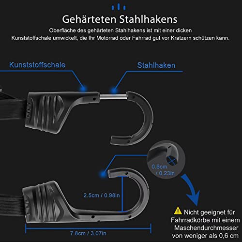 2 Stücke Gepäckspanner, Expander mit Haken, Spanngurte mit Haken, Spanngurte Kurz Mit 4 Schiebeschnalle, Spanngurt Fahrrad, Gepäckträger Spanngurt für Motorrad Fahrrad usw (2 Stücke, 60cm)