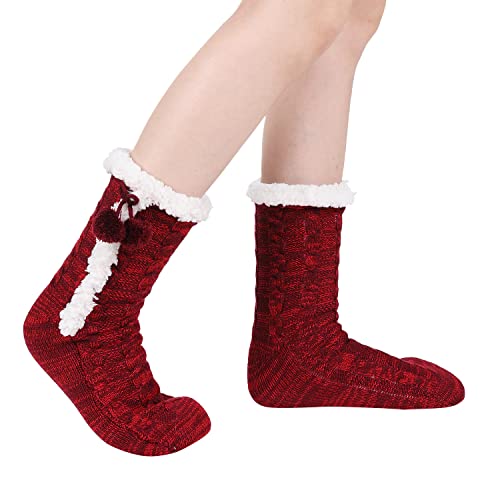 Image of Chassic Sherpa Lined Slipper Socks for Women, Non-Slip Cozy Winter House Socks, Soft Fuzzy Socks, Gifts for Women & Ladies Stocking Stuffers