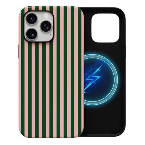 Coque iPhone 14 Pro Max MagSafe antichoc double couche rose et verte stylée