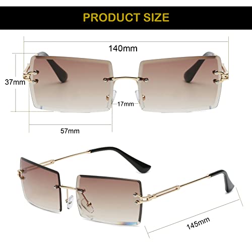 Eylrim Rimless Rectangle Sunglasses For Women Men Small Square Frameless Glasses(01 Gradient Tea) #TOP5