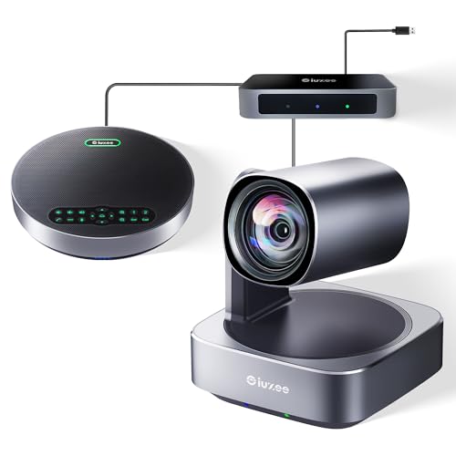 iuZee All-in-One PTZ 4K Conference Room Camera System with Bluetooth Speakerphone 12X Optical Zoom HDMI Wide View Angle Lens Works with Zoom Webex for Large Meeting Room