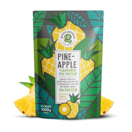 Image of GREEN PROTEIN Pea Protein Isolate Powder, Vegan Plant Protein, No Added Sugar, 100% Vegan, Soy Free, Dairy Free, Gluten Free, Allergen Free, Pineapple Flavor, 15g Protein Per Serving, Pouch (1kg)