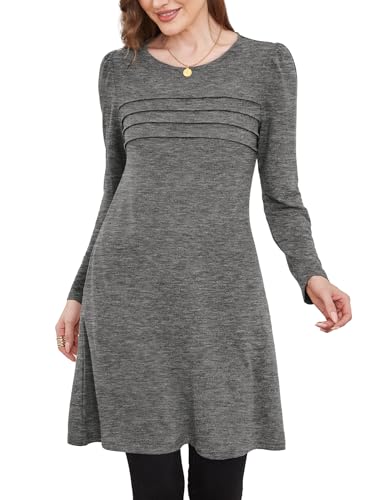Image of OFEEFAN Womens Long Sleeve Tunic Dress Fall Fashion Sweater Dress with Pockets Pleated Front Casual Winter