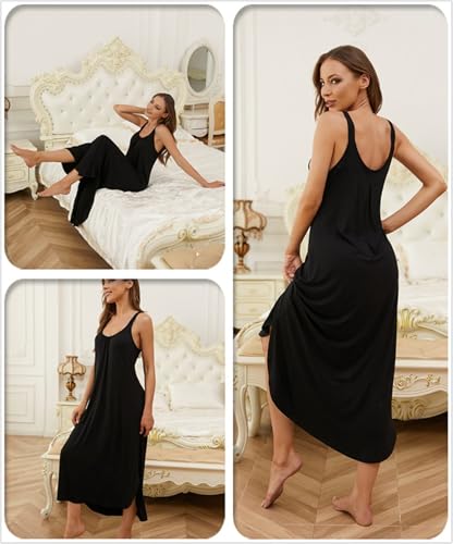 Womens Sleeveless Long Nightgown Wide Strap Chemise Summer Loose Sleepshirt2