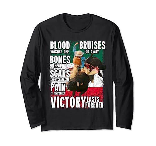 Mexico Bull-Riding Ranch Rider Mexican Cowboy Victory Long Sleeve T-Shirt, Black