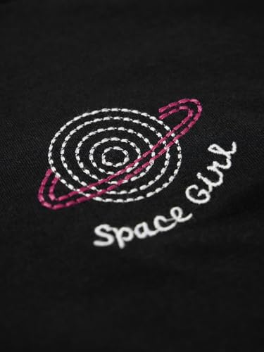 Image of The Souled Store Space Girl Women and Girls Short Sleeves Round Neck Black Graphic Printed Cotton Relaxed Fit T-Shirts