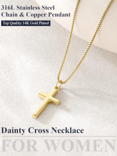 Image of U7 Cross Necklace for Women,Silver /14K Gold Plated Cross Necklace with 18-20 inch Box Chain,Tiny /Medium /Large Cross Pendant Necklace Religious Necklaces Christian Jewelry Gift for Her