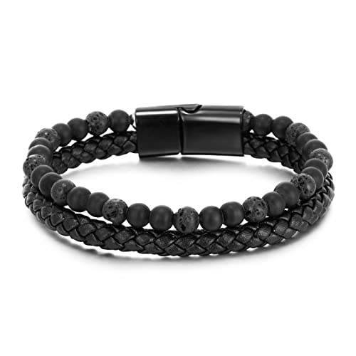 Bracelet en pierre volcanique pour homme - Bijou naturel élégant et discret