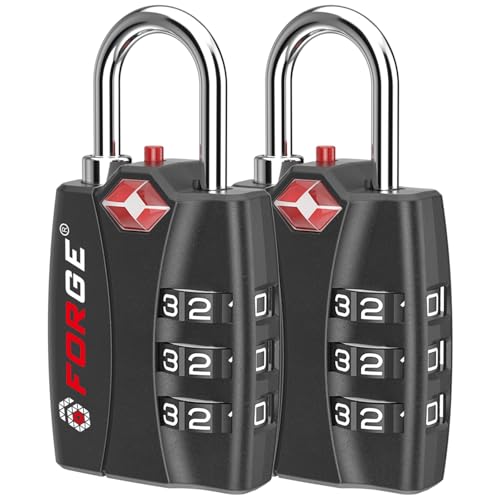 Image of Forge Open Alert TSA Approved Luggage Locks - 3 Digit Combination, Easy Read Dials, Zinc Alloy Body - Ideal Travel Lock for Luggage, Suitcases, Bags & Toolboxes. Matte Black 2-Pack.