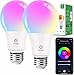 Produktbild Woox Smart Lampe Alexa Glühbirne E27, Wlan mit App, 10W Warmweiß Kaltweiß, RGB Leuchtmittel, Mehrfarbige Dimmbare,Sprachsteuerung, 2 Stück