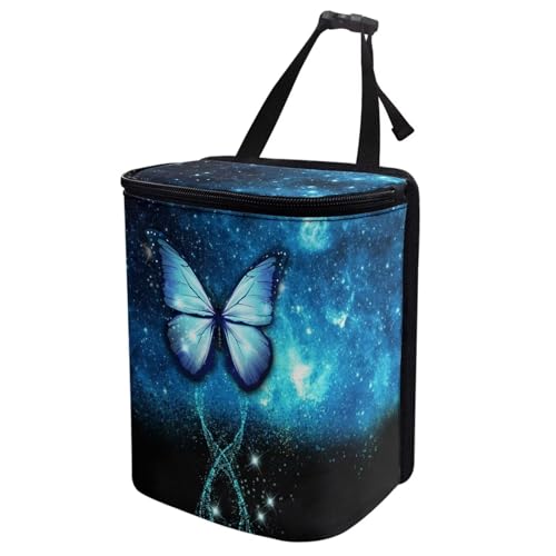 Image of DISNIMO Blue Butterfly Car Trash Can Easy-to-Install Car Accessory Interior, Leak-Proof Car Garbage Can Bin Organizer Storage Bag for The Back Seat of Any Cars, Sedans, SUVs & Trucks