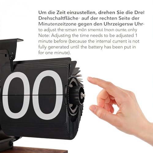 Cocoarm Retro-Klappuhr, Automatische Retro-Uhr, 12 Stunden, Modern, Digital, Mechanisch, mit Holzsockel, Retro-Uhr für Zuhause, Büro, Restaurant (Black)