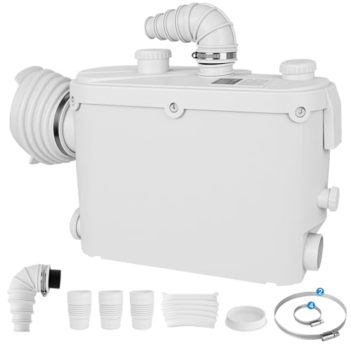 500W Hebeanlage WC Lifting System Sewage Pump, 115L/Min Schmutzwasserpumpen Fäkalienpumpe Haushaltspumpe Für WC Toiletten, Badewannen Dusche Waschbecken Spülmaschinen 3 Einlässe, bis 8m