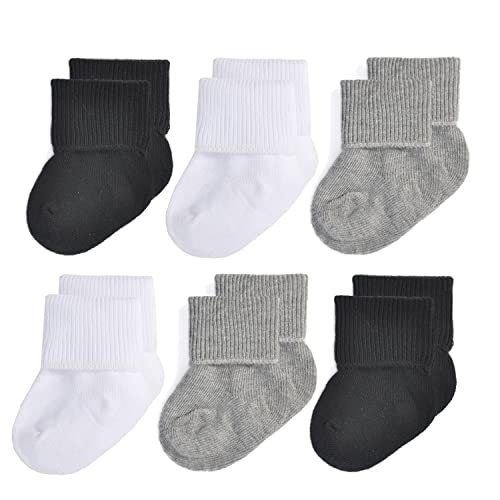 Image of EPEIUS Baby Socks Unisex-Baby Seamless Turn Cuff Socks Cotton Rich Booties Socks 6 Pairs Pack Newborn Infant Toddlers