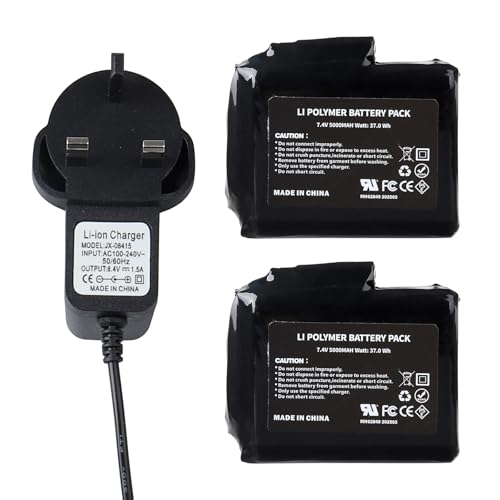 2Pcs 7.4V 5000mAh Li-Polymer Rechargeable Batteries 37Wh With Charger for Heated Gloves, Heated Socks, Balaclavas, Hats, Insoles,Thermal Underwear Bottoms, Mittens