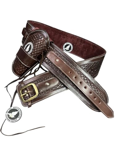 Cowboy Western Ammo Tooled Leather Ammo Vintage Cartridge Belt .357. 38 (Black Right & Left Hand, Size 7 (54