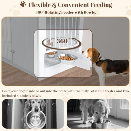 Image of TBWIND 36 inch Dog Crate Furniture End Table for Medium Dogs, White