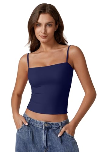 Image of QINSEN Women's Double Lined Basic Tank Top Adjustable Spaghetti Straps Sleeveless Camisole Shirts
