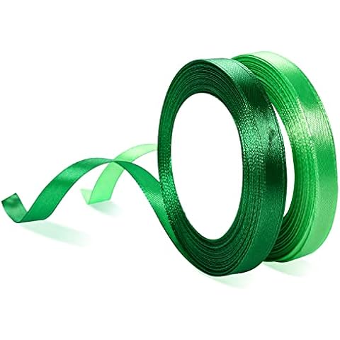 2 Rolls Green Satin Ribbon, Christmas Ribbon Dark Green Polyester Ribbon 10mm × 22m Each, Ribbons for Gift Wrapping, Birthday Party Ribbon Decoration Cover