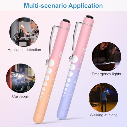 Image of RISEMART 2 Pack Pen Lights for Nurses, Reusable Medical Light with Pupil Gauge and Ruler, White Light LED Penlight for Student Doctors