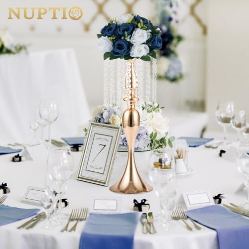 Image of NUPTIO Artificial Flower Centrepieces for Tables - 6 Pcs Navy Blue & White Fake Flowers Roses Balls 9.5in Diameter - Silk Faux Rose Arrangement for Wedding Party Centerpiece Table Decorations