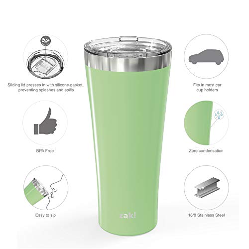 Image of Zak Designs 30 oz Alpine Vacuum Insulated Travel Tumbler with 18 /8 SS Stainless Steel, Splash-Proof Slide Lid, Includes Reusable Silicone Straw and Fits in Car Cup Holders, Neo Mint