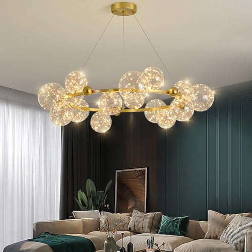 Lumière pendentif cristal avec 4 douilles E14 et structure dorée de 40cm