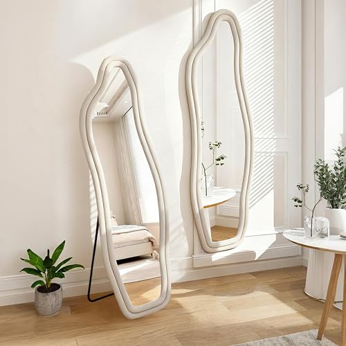 BursDany - Espejo de pie irregular (140 x 45 cm, espejo de pared grande con revestimiento de terciopelo multifunción (colgante/apoyado), para vestidor, dormitorio, entrada o sala de estar, color