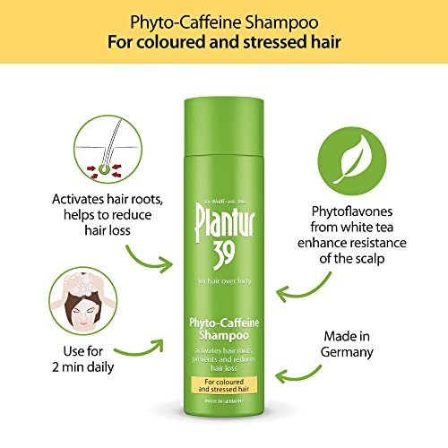 Plantur 39 Champú de fito-cafeína – 2 x 250 ml – Especial para cabellos teñidos y dañados – Champú para la prevención de la caída del cabello menopáusico