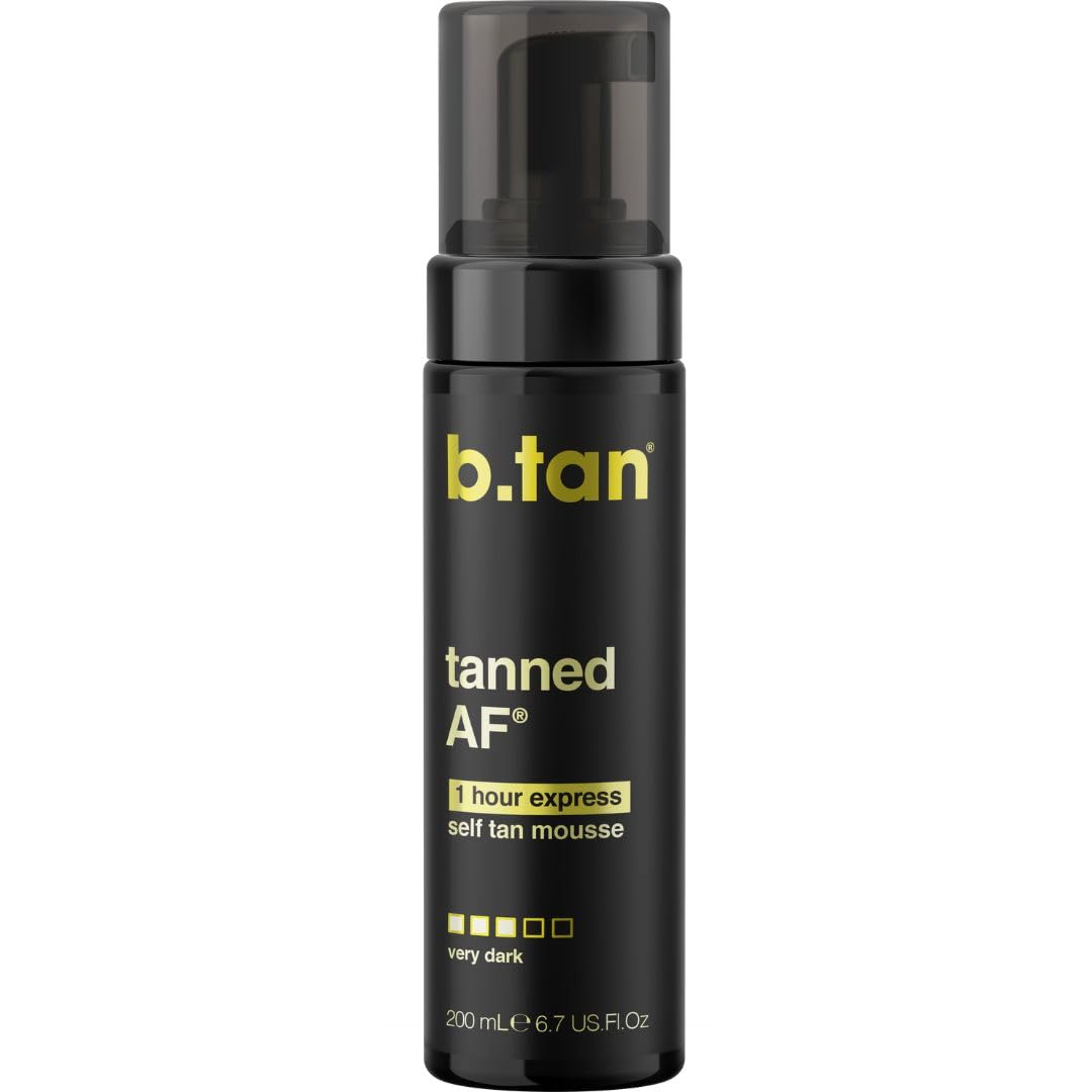 b.tan Dark Self Tanner Mousse | Get Tanned - Best, 1 Hour Express Sunless Tanning Foam, No Fake Tan Smell, Ultra Dark Bronzing Glow, Face & Body, Vegan, Cruelty Free, 6.7 Fl Oz