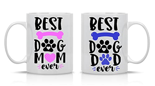 AW Fashions Best Dog Mom Best Dog Dad Couple Mug 11oz Set of 2 Funny His & Her Cups - Animal Rescue or Adoption Pet Lover Ideas Dog Mother Crazy Dog Lady Best Mom & Dad Ever Mugs Fathers Mothers Day