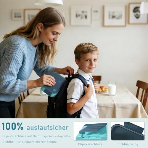 Swkien Brotdose Kinder mit Fächern, Auslaufsichere Lunchbox Bento Box Kinder, 1100ml 3 in 1 Jausenbox mit Fächern… – Ansicht 3