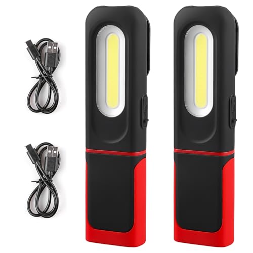 2 Stück Arbeitsleuchte LED Akku, 1200mAh COB Werkstattlampe mit Haken und Magnetfuß, 3 Lichtmodi 5W Taschenlampe LED Aufladbar, Werkstatt Handlampe mit 360° Schwenkfunktion für Autoreparatur Camping