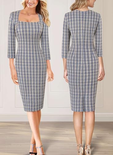 Image of VFSHOW Womens Vintage Square Neck Work Office Business Dress Elegant Casual Cocktail Party Church Bodycon Pencil Sheath Dress